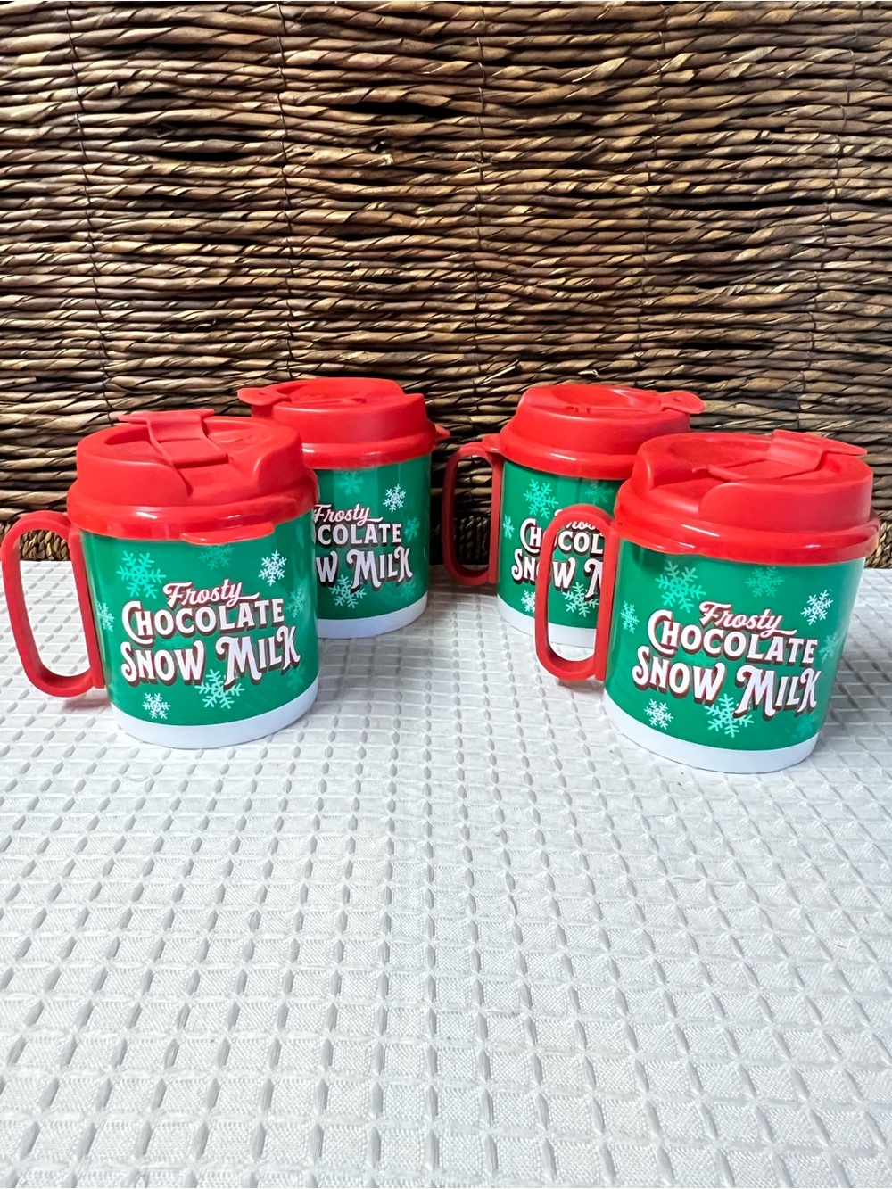 Lot of 4 Grapevine North Pole Express Souvenir Train Travel Mugs Cups Red Lid